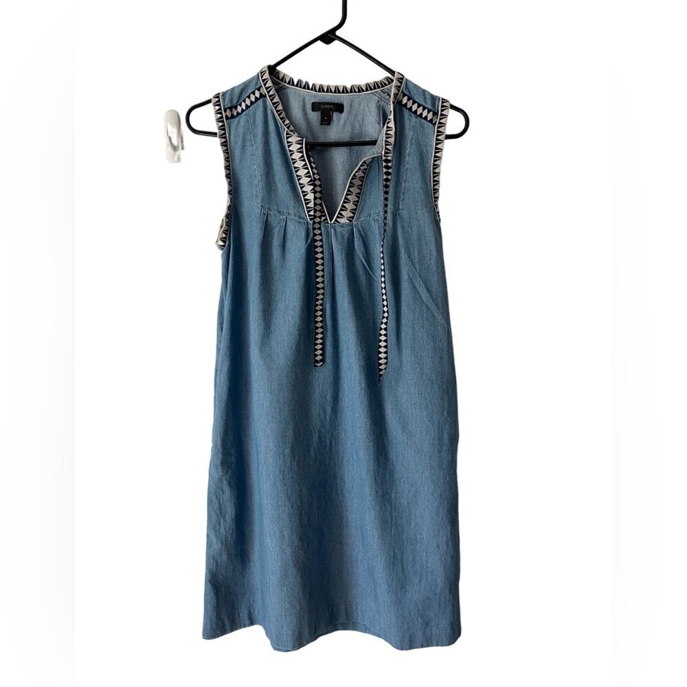 J. Crew Denim Blue Tunic with Geometric Trim (4) - Picture 1 of 5